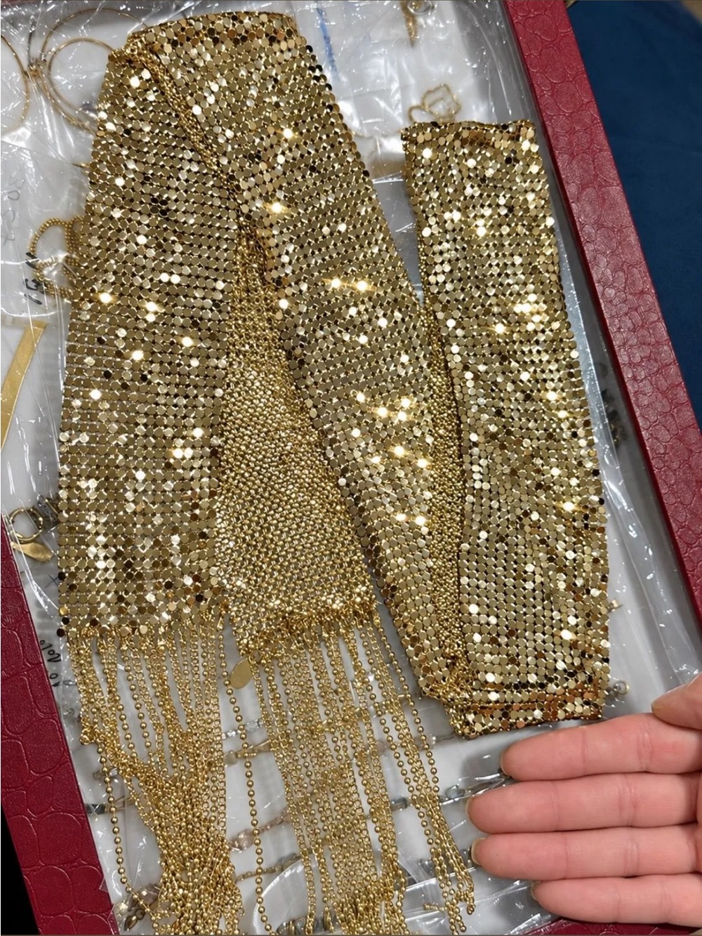 Vintage Gold Mesh Scarf Necklace with Tassel Ends